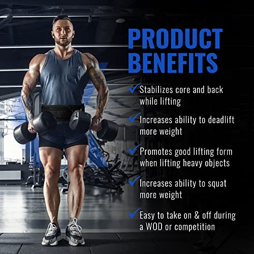 Fire Team Fit Weightlifting Belt, Weight Belt, Weight Lifting Belt for Men and Women, 6 Inch, Back Support for Lifting, Squat and Deadlifting Workout Belt (Blue Line, 30" - 34" Around Navel, Small)