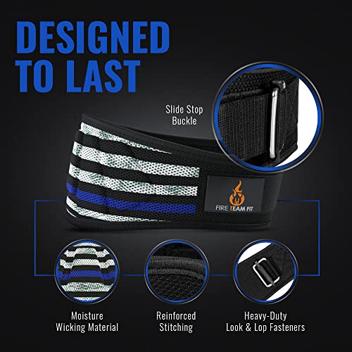 Fire Team Fit Weightlifting Belt, Weight Belt, Weight Lifting Belt for Men and Women, 6 Inch, Back Support for Lifting, Squat and Deadlifting Workout Belt (Blue Line, 30" - 34" Around Navel, Small)