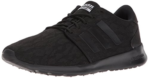 adidas womens CloudfoamQt Racer Running Shoe, Black/Black/Black Mesh, 10 US
