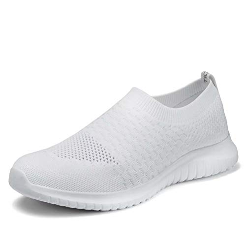 konhill Women's Walking Tennis Shoes - Lightweight Athletic Casual Gym Slip on Sneakers 11 US White
