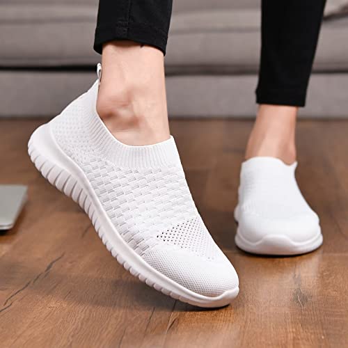 konhill Women's Walking Tennis Shoes - Lightweight Athletic Casual Gym Slip on Sneakers 11 US White