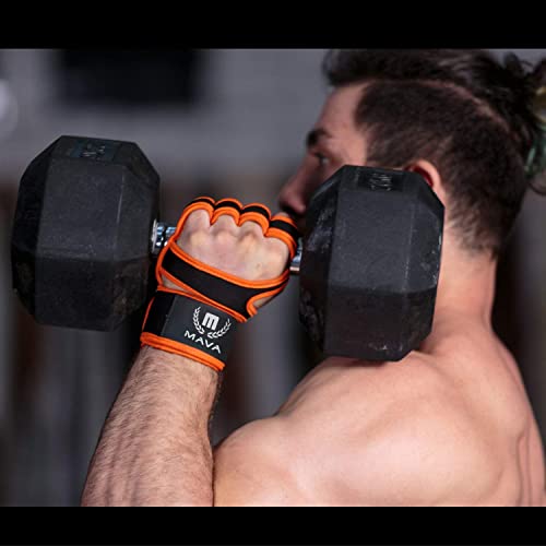 Cross Training Gloves with Wrist Support for Fitness, WOD, Weightlifting, Gym Workout & Powerlifting - Silicone Padding to avoid Calluses - Suits both Men & Women, Strong Grip (BrightOrange, Small)