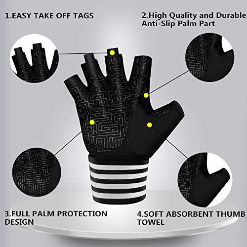 MOREOK Workout Gloves for Men Women, Weight Lifting Gloves Barehands Gloves Crossfit Gloves Ventilated Workout Gloves, Exercise Gloves with Wrist Wrap Support MK1001-Black-S