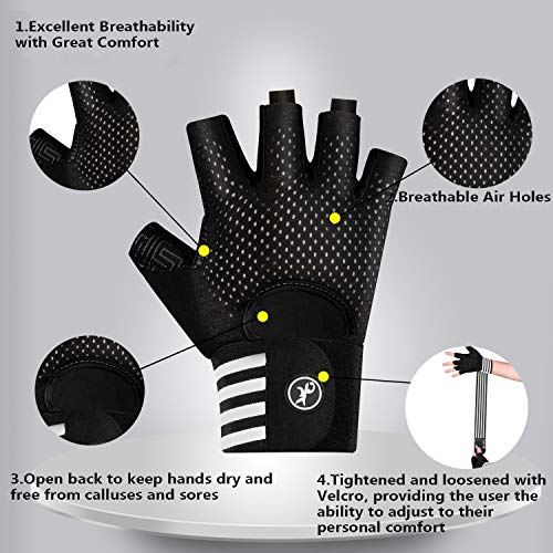 MOREOK Workout Gloves for Men Women, Weight Lifting Gloves Barehands Gloves Crossfit Gloves Ventilated Workout Gloves, Exercise Gloves with Wrist Wrap Support MK1001-Black-S