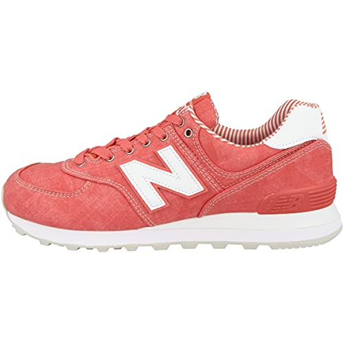 New Balance Women's 574 V2 Beach Chambray Sneaker, Spiced Coral/White, 5.5