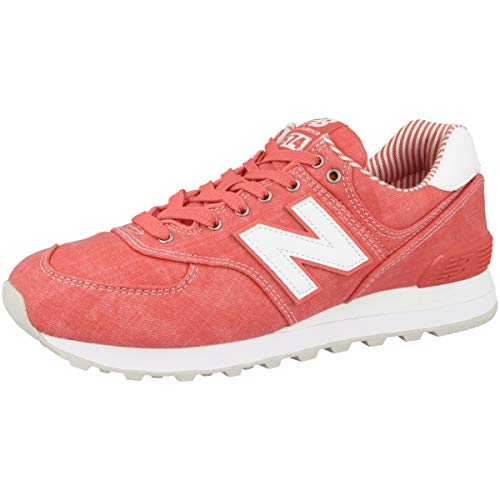 New Balance Women's 574 V2 Beach Chambray Sneaker, Spiced Coral/White, 5.5