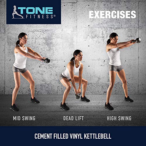Tone Fitness Vinyl Coated Cement Filled Kettlebell Weights, Single, Various Sizes and Colors