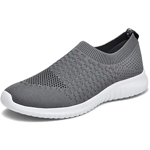 konhill Women's Walking Tennis Shoes - Lightweight Athletic Casual Gym Slip on Sneakers 9 US Dark Grey
