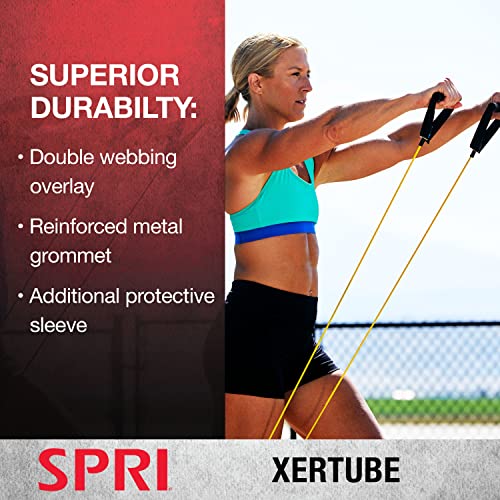 SPRI Resistance Bands with Handles & Home Gym Door Attachment - Exercise Resistance Tube Bands for Strength Training Fitness - Workout Arms, Chest, Back, Shoulders – Yellow, Very Light