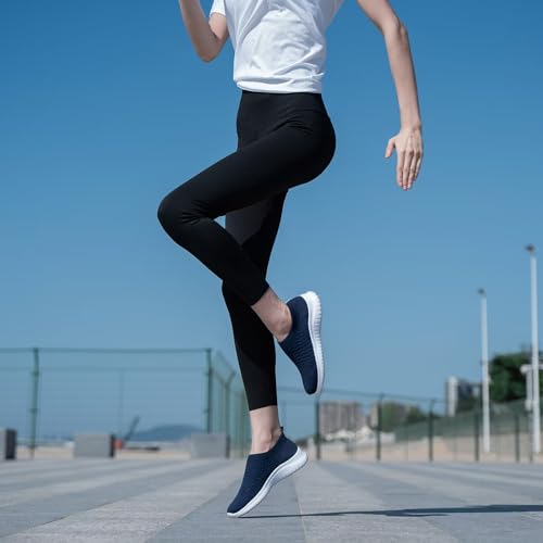 konhill Women's Walking Tennis Shoes - Lightweight Athletic Casual Gym Slip on Sneakers 9.5 US Navy