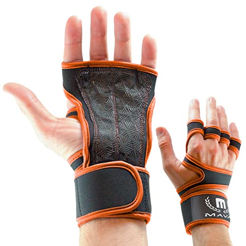 Cross Training Gloves with Wrist Support for Fitness, WOD, Weightlifting, Gym Workout & Powerlifting - Silicone Padding to avoid Calluses - Suits both Men & Women, Strong Grip (BrightOrange, Medium)