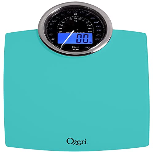 Ozeri Rev 400 lbs (180 kg) Bathroom Scale with Electro-Mechanical Weight Dial and 50 gram Sensor Technology (0.1 lbs / 0.05 kg), Teal Blue