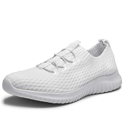 TIOSEBON Women's Ultralight Casual Fashion Walking Shoes Memory Foam Slip-On Sneakers 10 US White