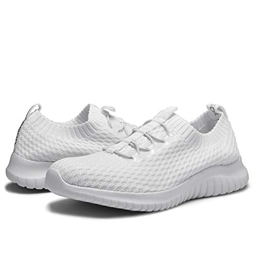 TIOSEBON Women's Ultralight Casual Fashion Walking Shoes Memory Foam Slip-On Sneakers 10 US White