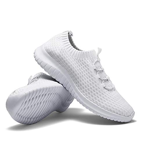 TIOSEBON Women's Ultralight Casual Fashion Walking Shoes Memory Foam Slip-On Sneakers 10 US White