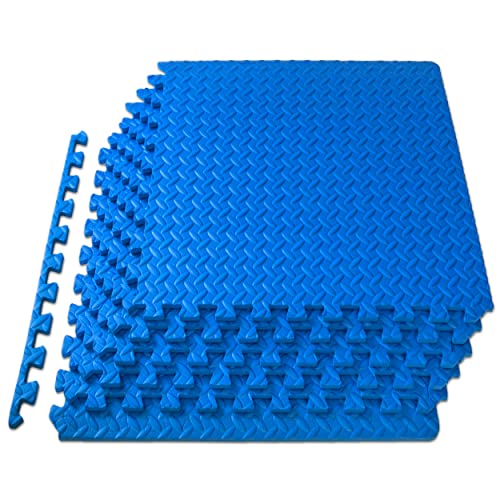 ProsourceFit Exercise Puzzle Mat ½ inch, 24 SQ FT, 6 Tiles, EVA Foam Interlocking Tiles, Protective and Cushion Flooring for Gym Equipment, Exercise and Play Area, Blue