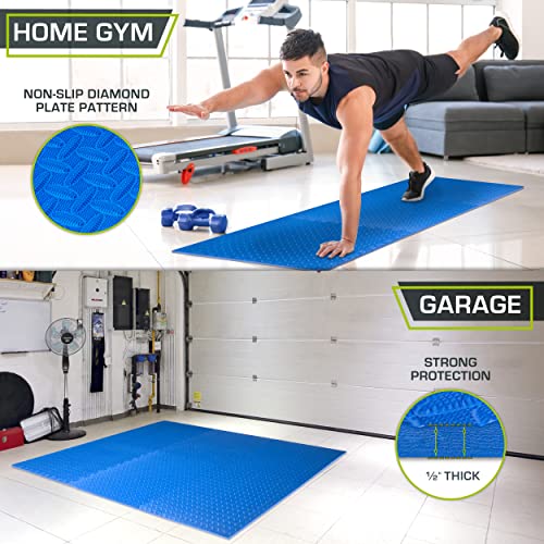 ProsourceFit Exercise Puzzle Mat ½ inch, 24 SQ FT, 6 Tiles, EVA Foam Interlocking Tiles, Protective and Cushion Flooring for Gym Equipment, Exercise and Play Area, Blue