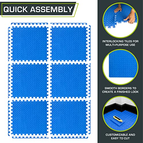 ProsourceFit Exercise Puzzle Mat ½ inch, 24 SQ FT, 6 Tiles, EVA Foam Interlocking Tiles, Protective and Cushion Flooring for Gym Equipment, Exercise and Play Area, Blue