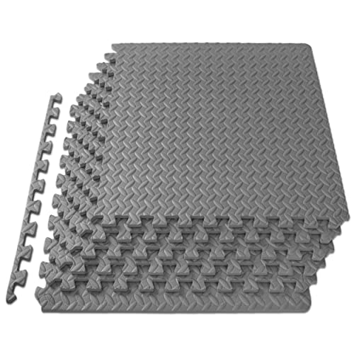 ProsourceFit Exercise Puzzle Mat ½ inch, 24 SQ FT, 6 Tiles, EVA Foam Interlocking Tiles Protective and Cushion Flooring for Gym Equipment, Exercise and Play Area, Grey