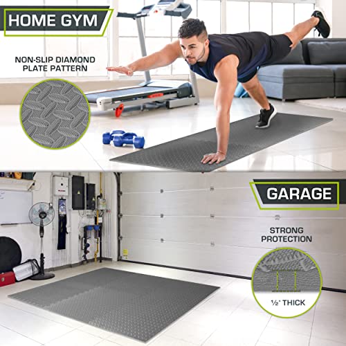 ProsourceFit Exercise Puzzle Mat ½ inch, 24 SQ FT, 6 Tiles, EVA Foam Interlocking Tiles Protective and Cushion Flooring for Gym Equipment, Exercise and Play Area, Grey
