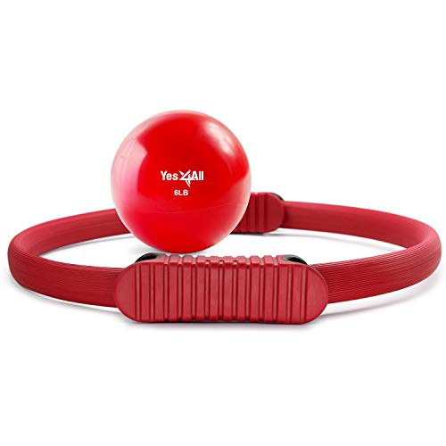Yes4All Soft Weighted Toning Ball - 6 lb Sand Ball and Magic Circle Pilates Ring - Pilates Resistance Ring (Red)