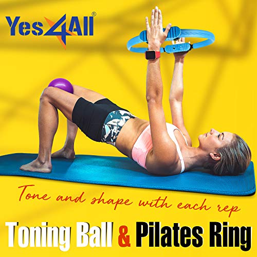 Yes4All Soft Weighted Toning Ball - 6 lb Sand Ball and Magic Circle Pilates Ring - Pilates Resistance Ring (Red)