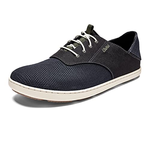 OLUKAI Nohea Moku Men's Boat Shoes, No Tie Laces & Stretch Construction, Breathable Mesh & All Weather Rubber Soles, Black/Black, 12