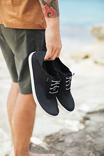 OLUKAI Nohea Moku Men's Boat Shoes, No Tie Laces & Stretch Construction, Breathable Mesh & All Weather Rubber Soles, Black/Black, 12