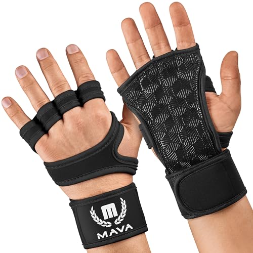 Mava Sports Cross Training Gloves with Hook and Loop Wrist Wraps – Palm Protector Gloves, Callus Guard for Dumbell, Weights, Barbell, Gym Glove – Cross Training Gloves Fit for Women and Men, Pair.