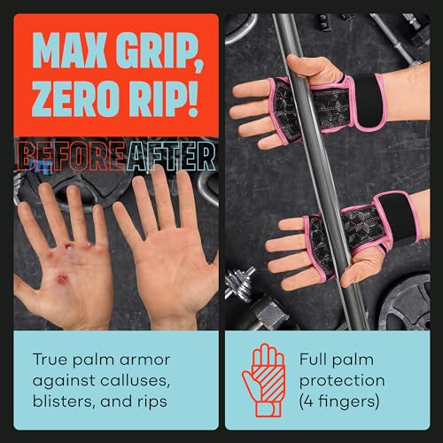 Mava Weight Lifting Grips with Silicone Padding & Wrist Support for Lifting – Workout Grips with Leather Padding for Power Lifting, Workouts, Weight Gloves – Cross Training Gloves, Pair
