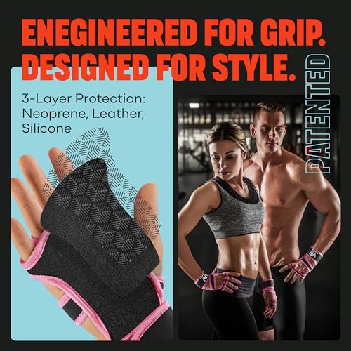 Mava Weight Lifting Grips with Silicone Padding & Wrist Support for Lifting – Workout Grips with Leather Padding for Power Lifting, Workouts, Weight Gloves – Cross Training Gloves, Pair