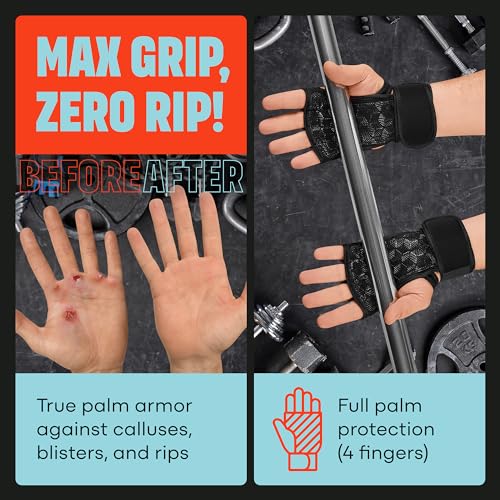 Cross Training Gloves with Wrist Support for Fitness, WOD, Weightlifting, Gym Workout & Powerlifting - Silicone Padding to avoid Calluses - Suits both Men & Women, Strong Grip (Black, Small)
