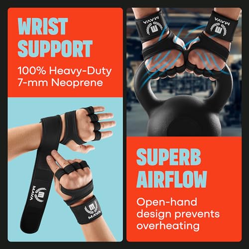 Cross Training Gloves with Wrist Support for Fitness, WOD, Weightlifting, Gym Workout & Powerlifting - Silicone Padding to avoid Calluses - Suits both Men & Women, Strong Grip (Black, Small)