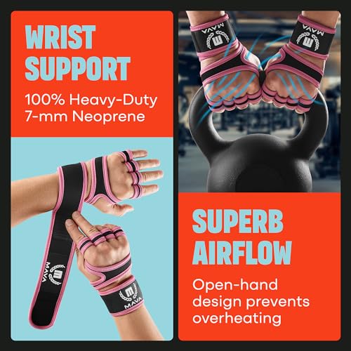 Mava Sports Grip Gloves, Leather Padding Grip, Gym Wrist Support – Gym Hand Grip for Weight Lifting with Support for Wrists – Best Training Grip Sports Gloves for Athletes, Pair..
