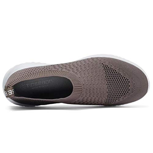 konhill Women's Walking Tennis Shoes - Lightweight Athletic Casual Gym Slip on Sneakers 9 US Brown