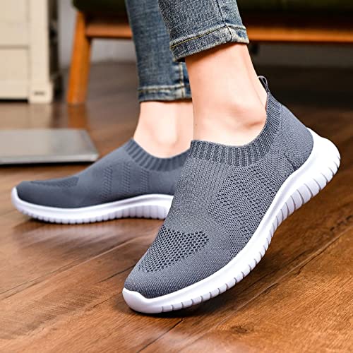 konhill Women's Walking Tennis Shoes - Lightweight Athletic Casual Gym Slip on Sneakers 9.5 US Dark Grey