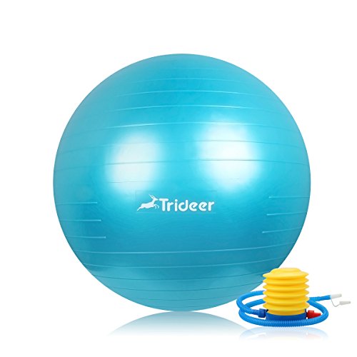 Trideer Exercise Ball (Multiple Color), Yoga Ball, Birthing Ball with Quick Pump, Anti-Burst & Extra Thick, Heavy Duty Ball Chair, Stability Ball Supports 2200lbs (Bright Turkis, M (48-55cm))