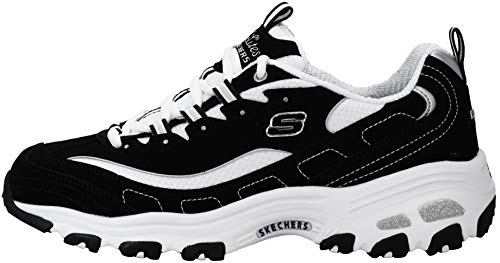 Skechers Sport Women's D'Lites Lace-Up Sneaker, Black/White, 8 W US