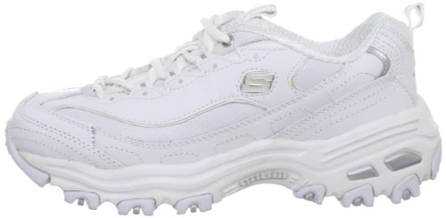 Skechers Sport Women's D'Lites Lace-Up Sneaker, White/Silver, 9 M US