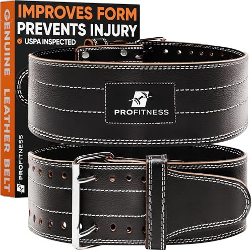 ProFitness Genuine Leather Workout Belt (4 Inches Wide) - Proper Weight lifting Form - Lower Back Support for Squats, Deadlifts, (Black/White, X-Large 42"-49" (Waist size not pant size))