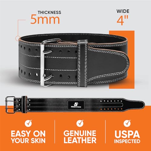 ProFitness Genuine Leather Workout Belt (4 Inches Wide) - Proper Weight lifting Form - Lower Back Support for Squats, Deadlifts, (Black/White, X-Large 42"-49" (Waist size not pant size))