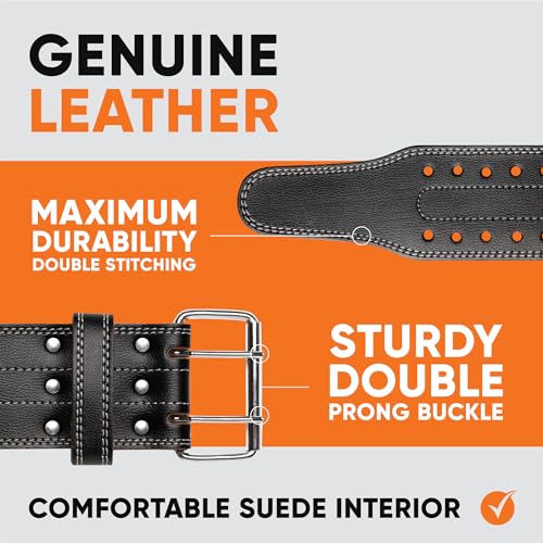 ProFitness Genuine Leather Workout Belt (4 Inches Wide) - Proper Weight lifting Form - Lower Back Support for Squats, Deadlifts, (Black/White, X-Large 42"-49" (Waist size not pant size))