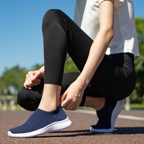 konhill Women's Walking Tennis Shoes - Lightweight Athletic Casual Gym Slip on Sneakers 10 US Navy