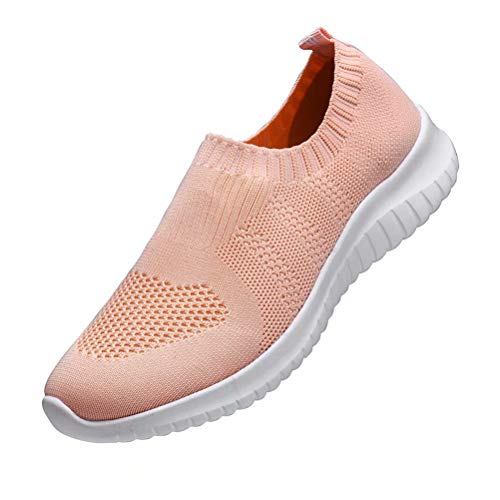konhill Women's Walking Tennis Shoes - Lightweight Athletic Casual Gym Slip on Sneakers 11 US Shell Pink