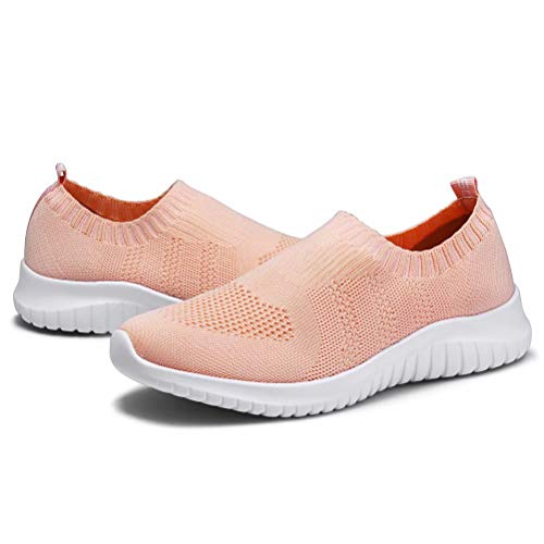 konhill Women's Walking Tennis Shoes - Lightweight Athletic Casual Gym Slip on Sneakers 11 US Shell Pink