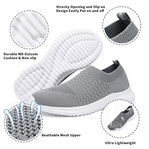 konhill Women's Walking Tennis Shoes - Lightweight Athletic Casual Gym Slip on Sneakers 11 US Dark Grey