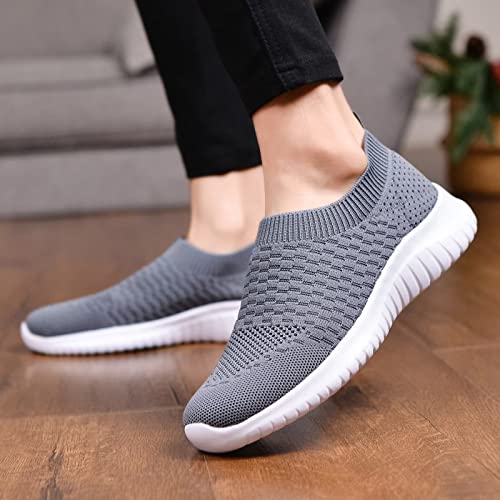 konhill Women's Walking Tennis Shoes - Lightweight Athletic Casual Gym Slip on Sneakers 11 US Dark Grey