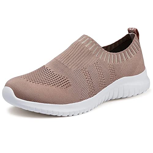 konhill Women's Walking Tennis Shoes - Lightweight Athletic Casual Gym Slip on Sneakers 11 US Apricot