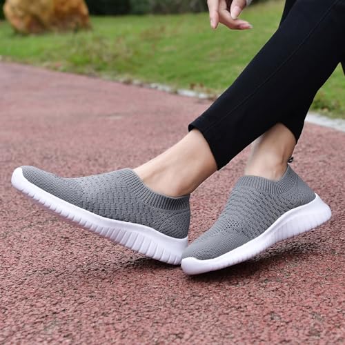 konhill Women's Walking Tennis Shoes - Lightweight Athletic Casual Gym Slip on Sneakers 7.5 US Dark Grey
