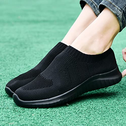 konhill Women's Walking Tennis Shoes - Lightweight Athletic Casual Gym Slip on Sneakers 9.5 US All Black, Label 41